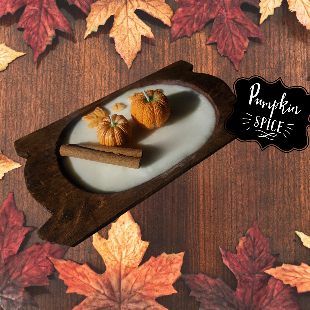 Pumpkin Spice Wood Dough Bowl Artisan Candle