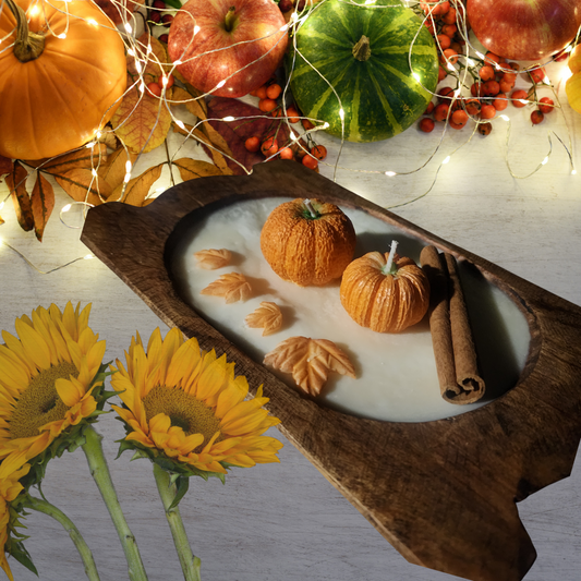 Pumpkin Spice Wood Dough Bowl Artisan Candle